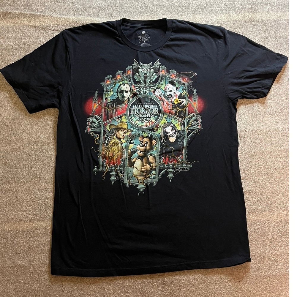 Universal Studios Halloween Horror Nights 2025 Shirt Freddy Jason Art Large